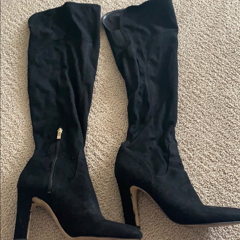 Black at knee velvet boots